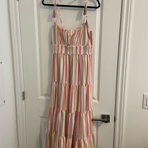 Chicwish rainbow ruffle maxi dress, brand new in size small